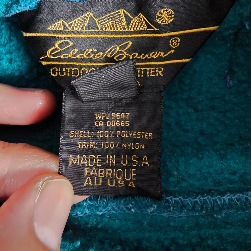 VTG Eddie Bauer Fleece Pullover Mens XL Teal Purple Funnel Neck Made in USA 90's